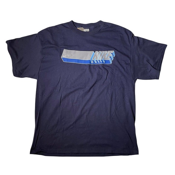 Vintage Y2K Nike‎ Block Letters Tshirt Gray Tag USA Made Mens Large Blue - Picture 1 of 6